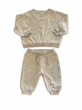 Quincy Mae Organic Cotton Velour Lounge Set 12-18M Gray Matching Set EUC